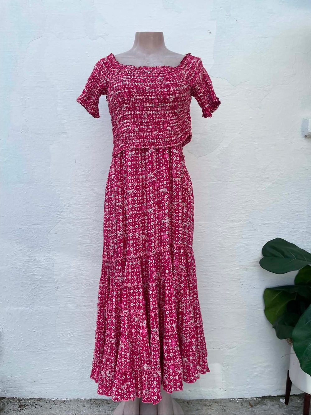 Poupette St. Barth Fuchsia Floral Smocked Maxi Dress
